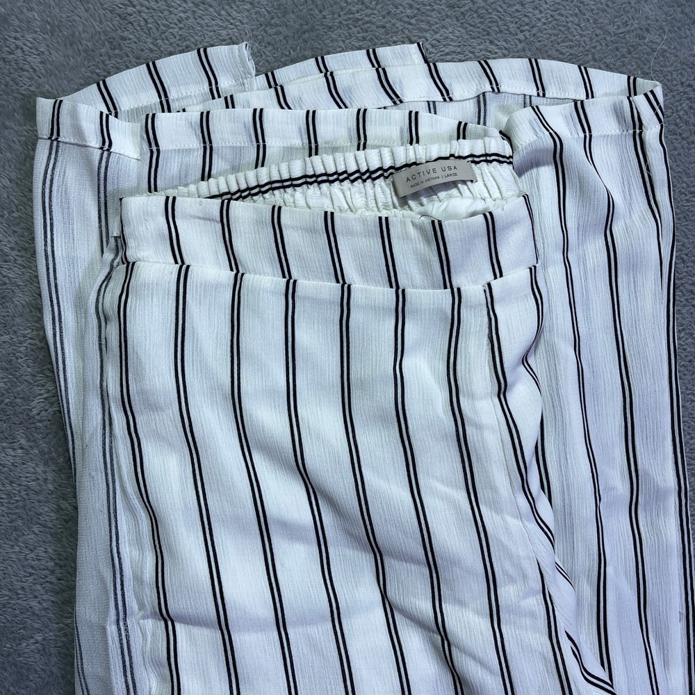 Active USA Women's Striped Wide Leg Pants Size Large Casual Lounge Flowy